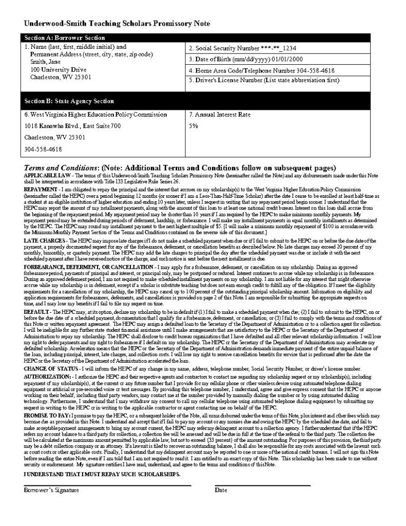 Underwood-Smith Promissory Note - CFWV.com